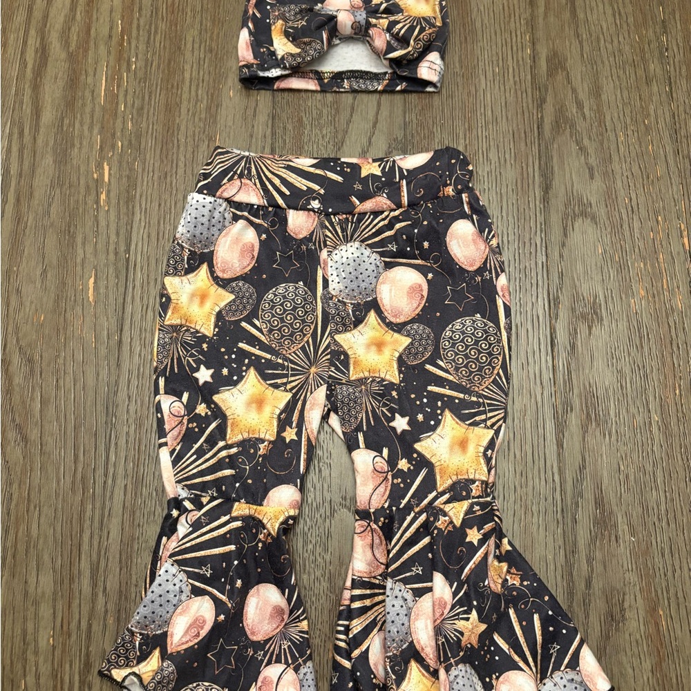 Starry Night Baby Bell Bottoms and hat set 9-12 months